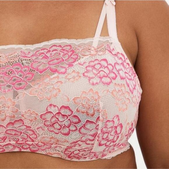 Torrid Bandeau multi way Unlined Balconette Lace Bra in light pink orange 42C - Picture 5 of 12